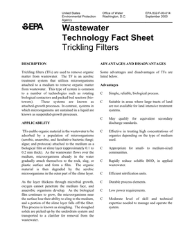 Wastewater Technology Fact Sheet: Trickling Filters