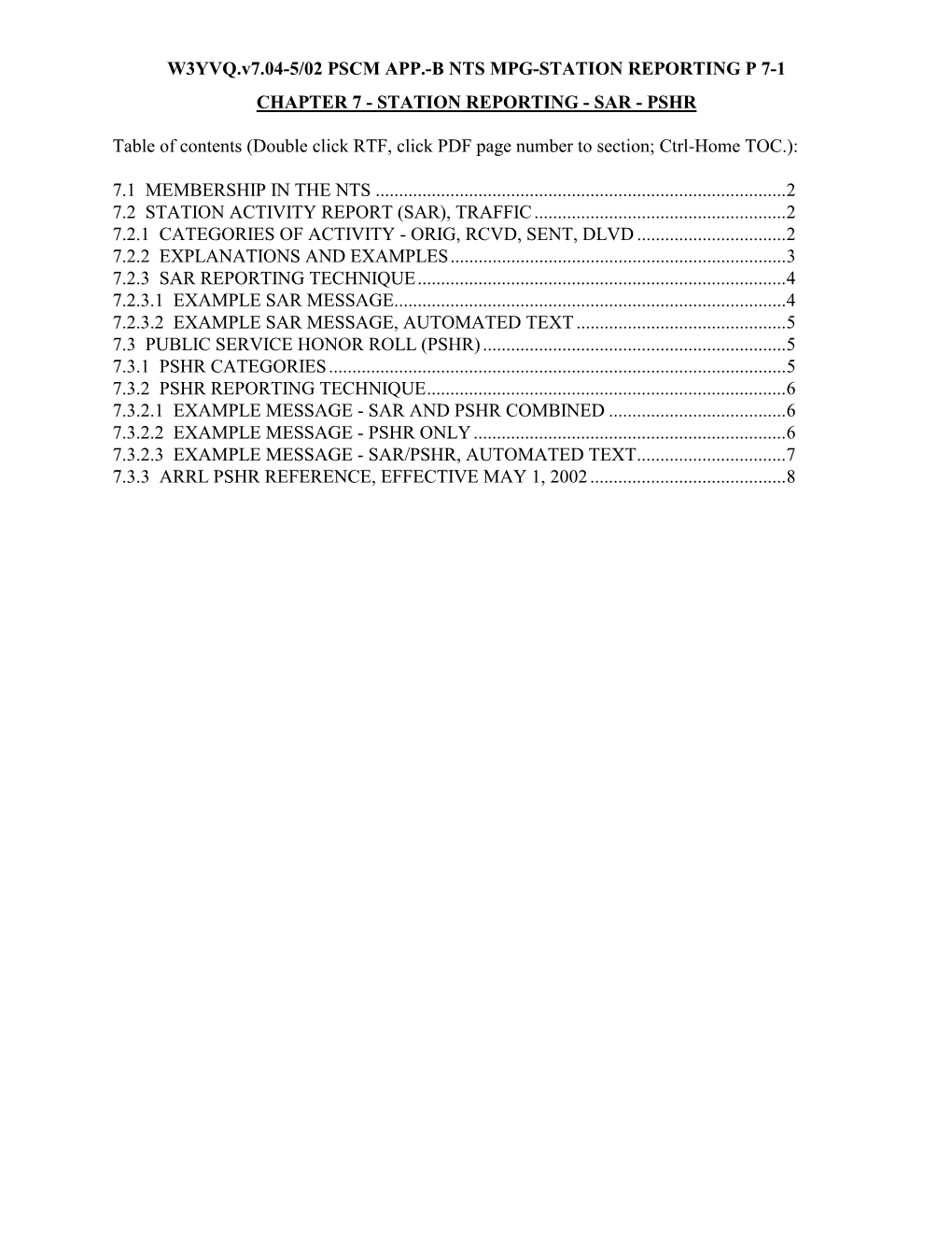 Nts Mpg-Station Reporting P 7-1 Chapter 7 - Station Reporting - Sar - Pshr