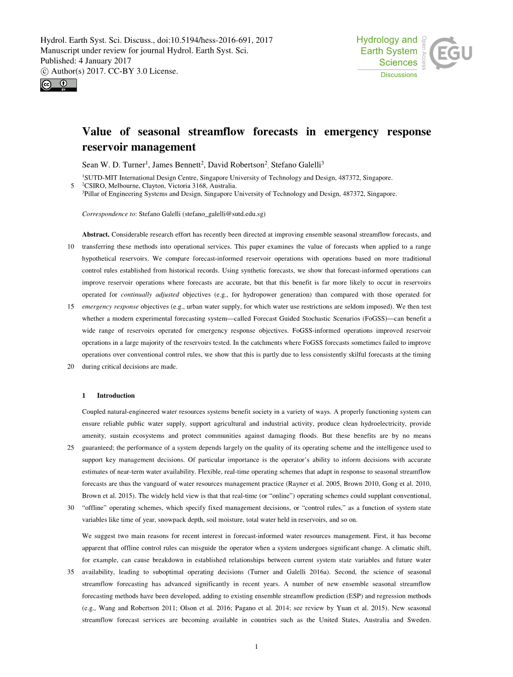 Value of Seasonal Streamflow Forecasts in Emergency Response Reservoir Management