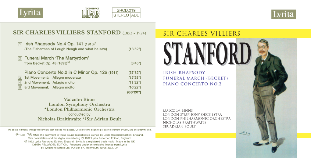 Sir Charles Villiers Stanford (1852 - 1924) Sir Charles Villiers