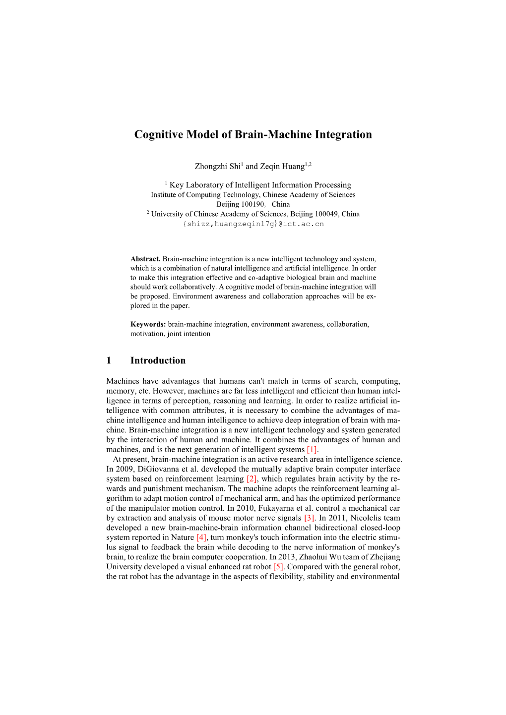 Cognitive Model of Brain-Machine Integration