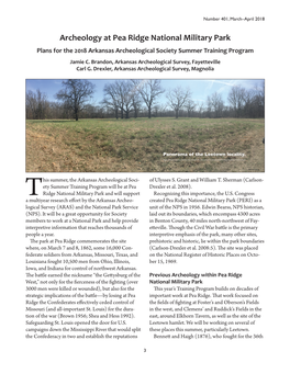 Archeology at Pea Ridge National Military Park Plans for the 2018 Arkansas Archeological Society Summer Training Program Jamie C