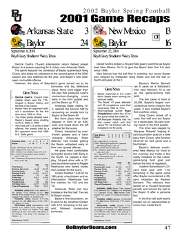 2001 Game Recaps Arkansas State 3 Baylor 24 New Mexico 13 Baylor 16