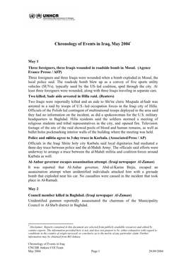 Chronology of Events in Iraq, May 2004*