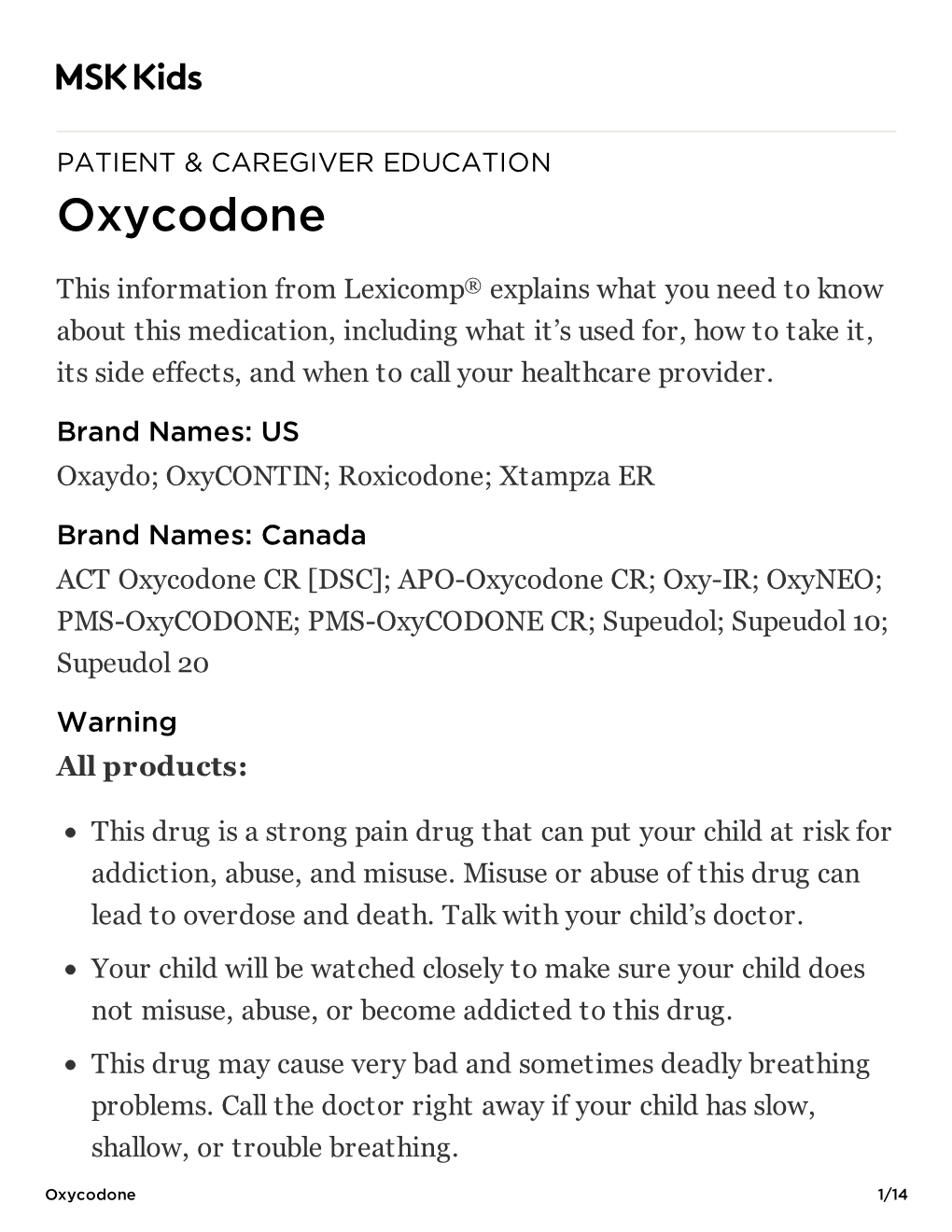 Oxycodone: Pediatric Medication