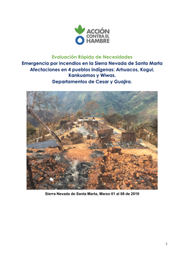 Evaluación Rápida De Necesidades Emergencia Por Incendios En La Sierra Nevada De Santa Marta Afectaciones En 4 Pueblos Indígenas: Arhuacos, Kogui, Kankuamos Y Wiwas