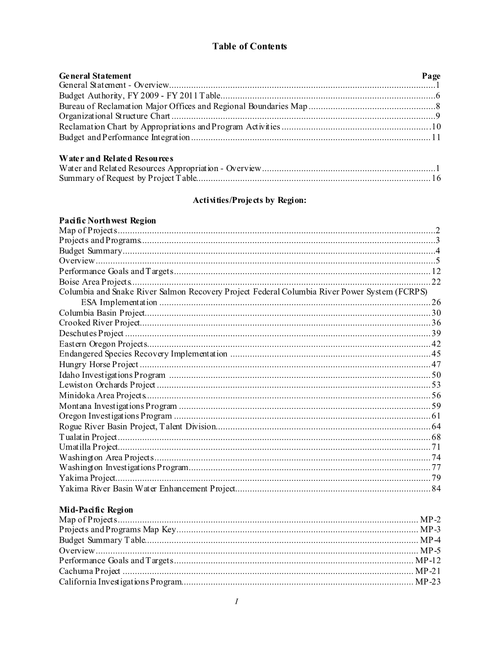 Table of Contents