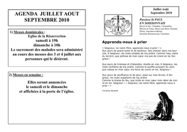 Agenda Juillet Aout Septembre 2010