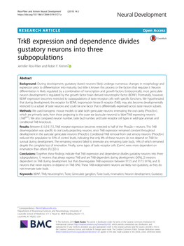 Trkb Expression and Dependence Divides Gustatory Neurons Into Three Subpopulations Jennifer Rios-Pilier and Robin F