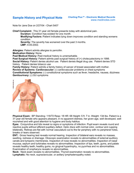 Sample History and Physical Note for Gout