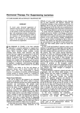 Hormonal Therapy for Suppressing Lactation H