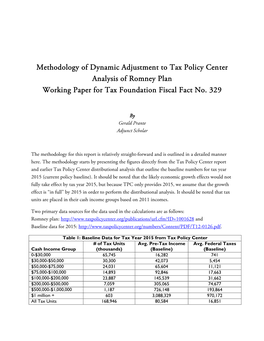 Methodology of Dynamic Adjustment to Tax Policy Center Analysis of Romney Plan Working Paper for Tax Foundation Fiscal Fact No