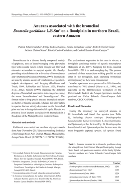 Anurans Associated with the Bromeliad Bromelia Goeldiana L.B.Sm# on a Floodplain in Northern Brazil, Eastern Amazon