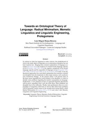 Towards an Ontological Theory of Language: Radical Minimalism, Memetic Linguistics and Linguistic Engineering, Prolegomena