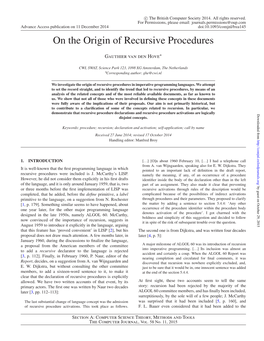 On the Origin of Recursive Procedures