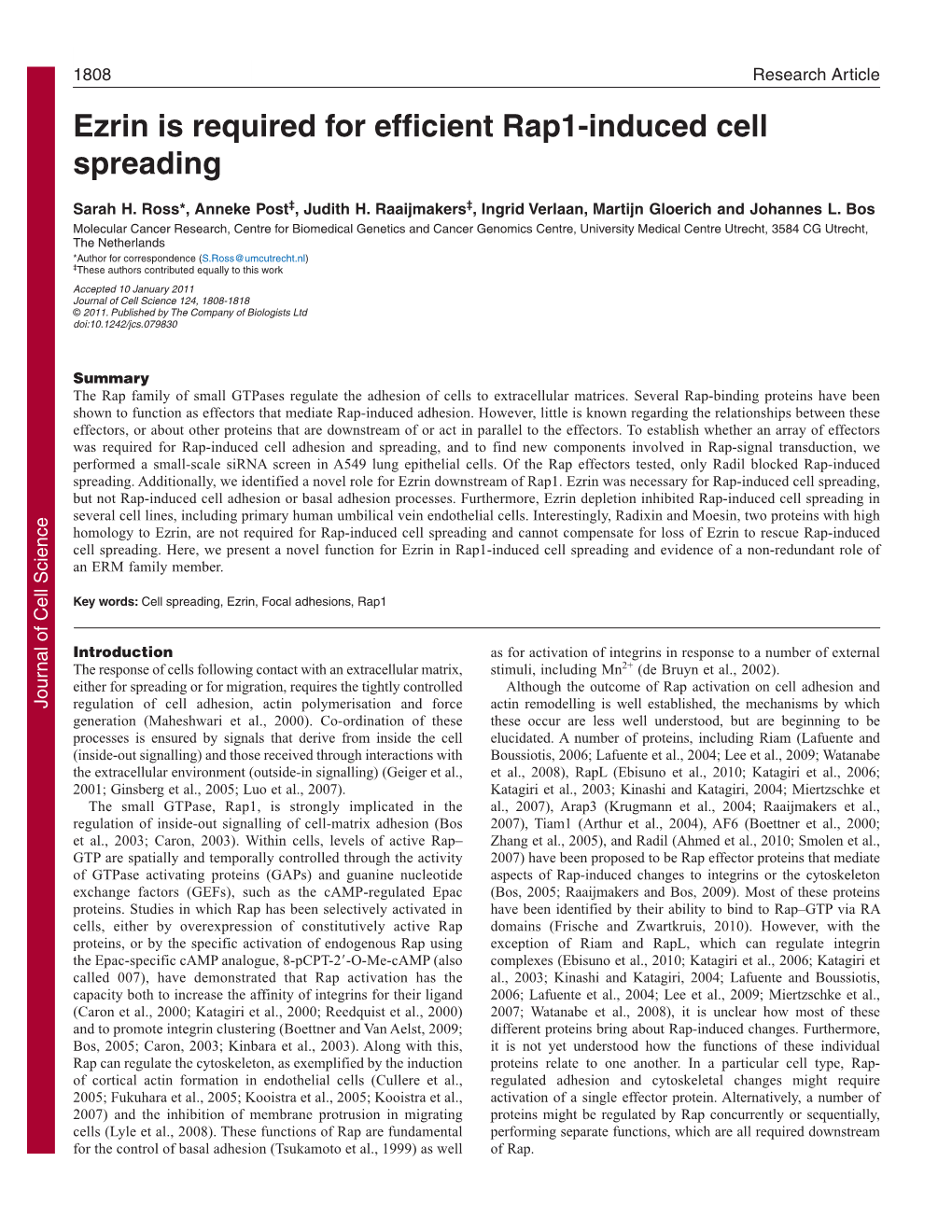 Ezrin Is Required for Efficient Rap1-Induced Cell Spreading