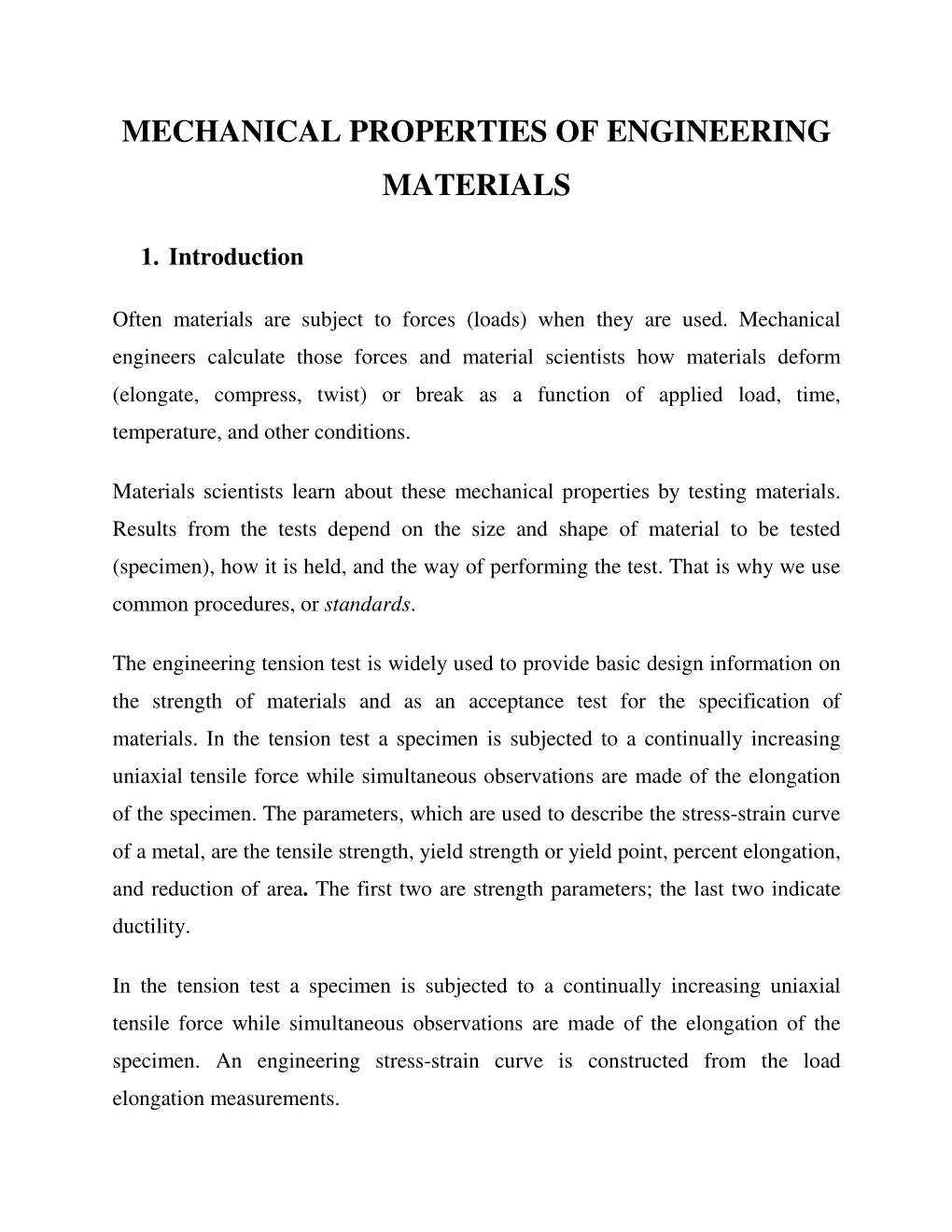 Mechanical Properties of Engineering Materials