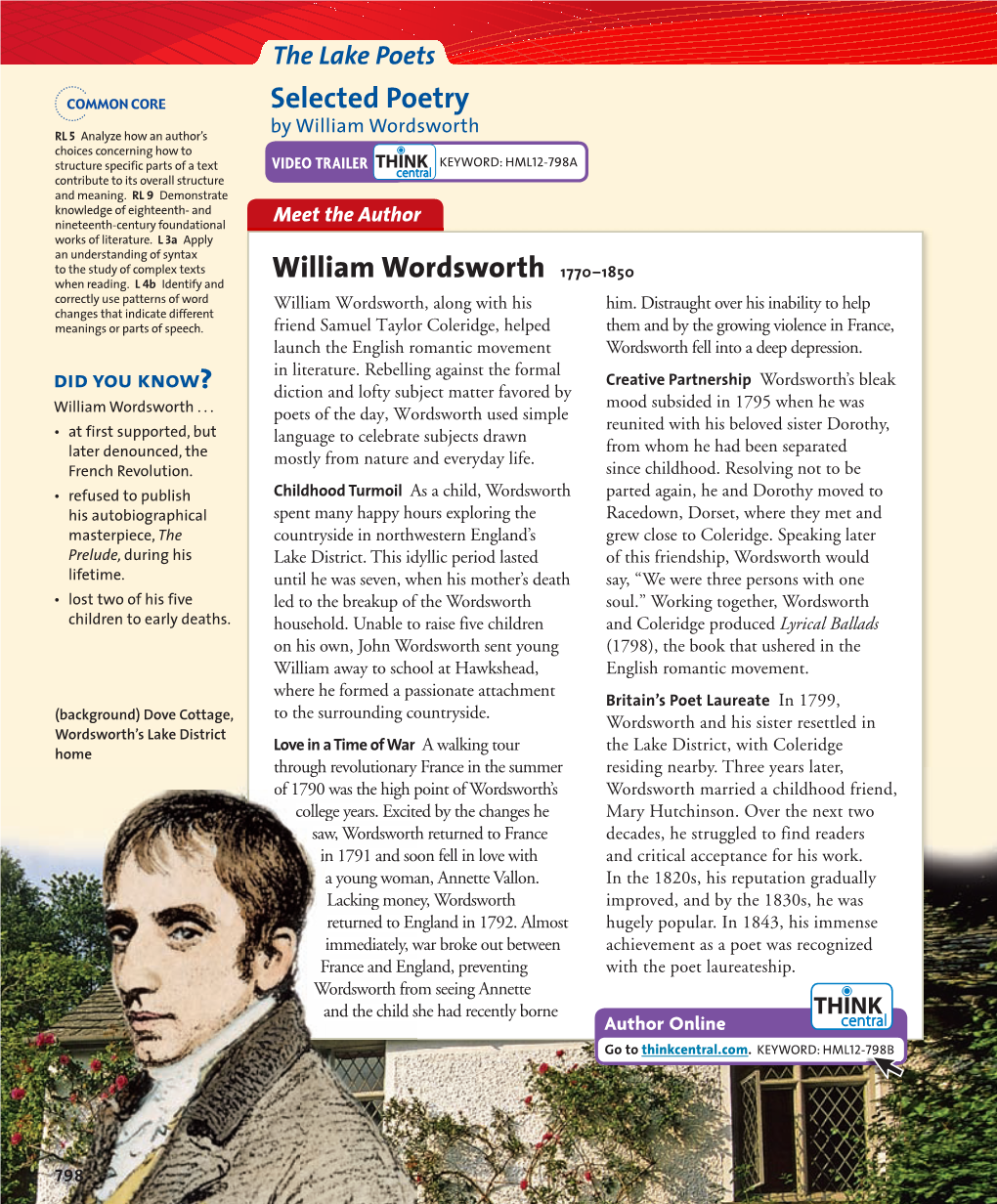 Selected Poetry William Wordsworth 1770–1850