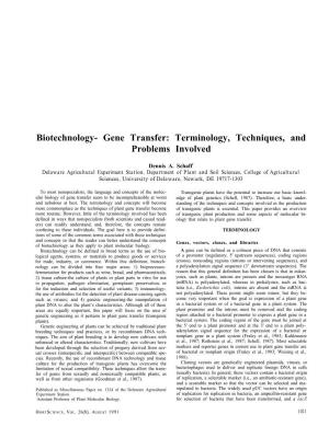 Biotechnology- Gene Transfer: Terminology, Techniques, and Problems Involved