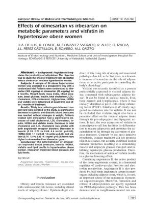 Effects of Olmesartan Vs Irbesartan on Metabolic Parameters and Visfatin in Hypertensive Obese Women