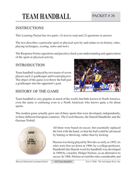 Team Handball Packet # 26