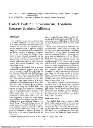 Garlock Fault: an Intracontinental Transform Structure, Southern California