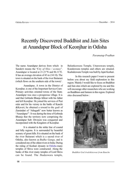 Recently Discovered Buddhist and Jain Sites at Anandapur Block of Keonjhar in Odisha