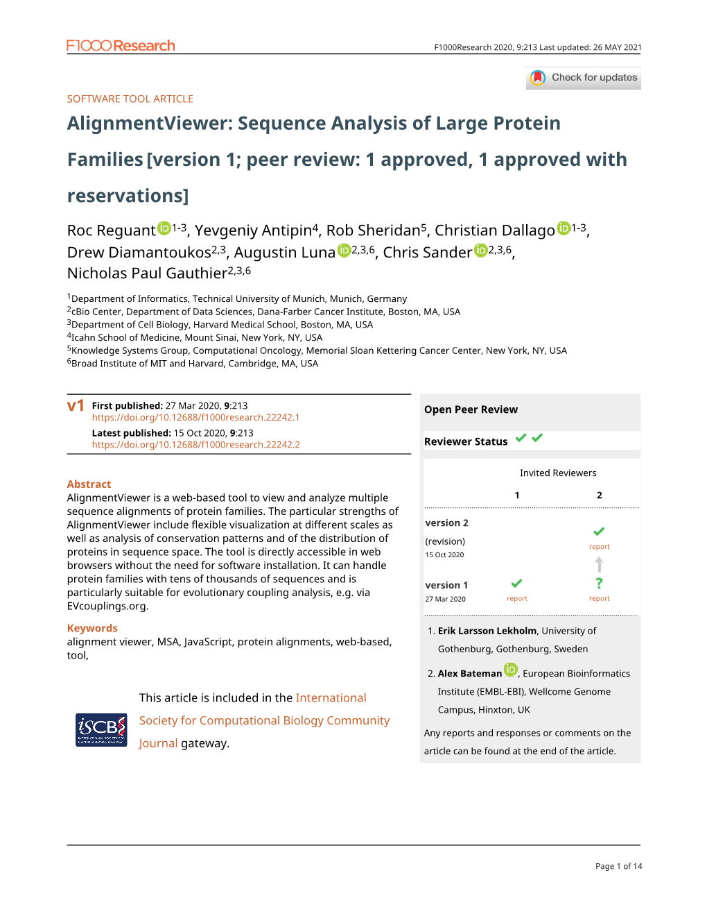 Sequence Analysis of Large Protein Families[Version 1; Peer Review: 1