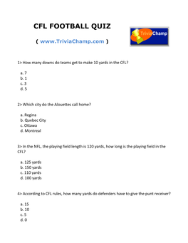 Cfl Football Quiz