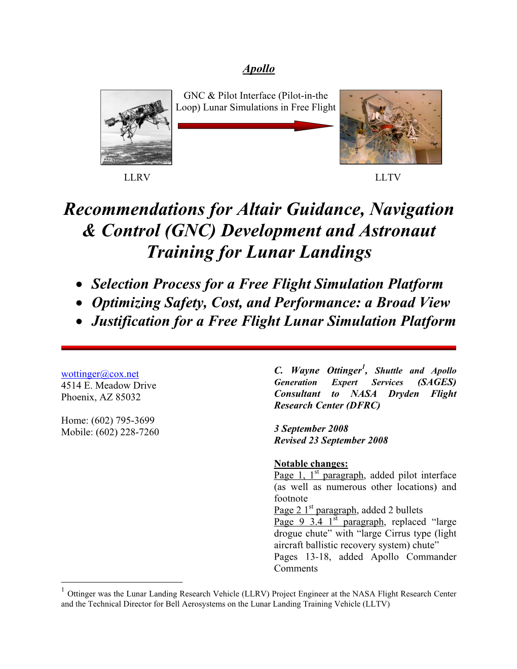 Recommendations for Altair Guidance, Navigation & Control (GNC