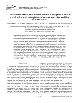 Transformation Textures, Mechanisms of Formation of High-Pressure