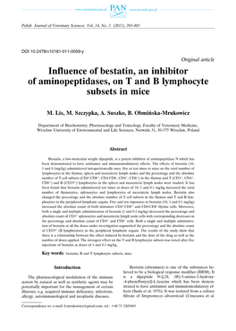 Influence of Bestatin, an Inhibitor of Aminopeptidases, on T and B Lymphocyte Subsets in Mice