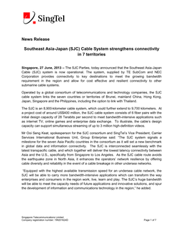 News Release Southeast Asia-Japan (SJC) Cable System
