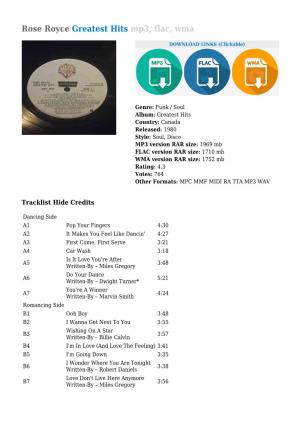 Rose Royce Greatest Hits Mp3, Flac, Wma