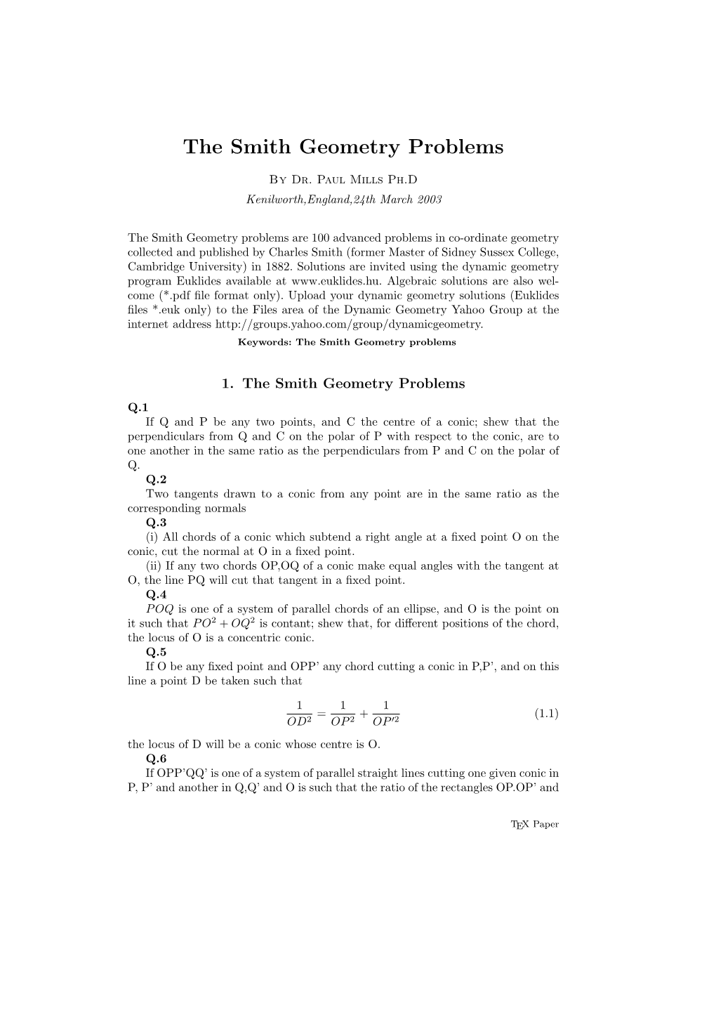 The Smith Geometry Problems