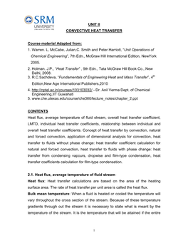 UNIT II CONVECTIVE HEAT TRANSFER Course Material