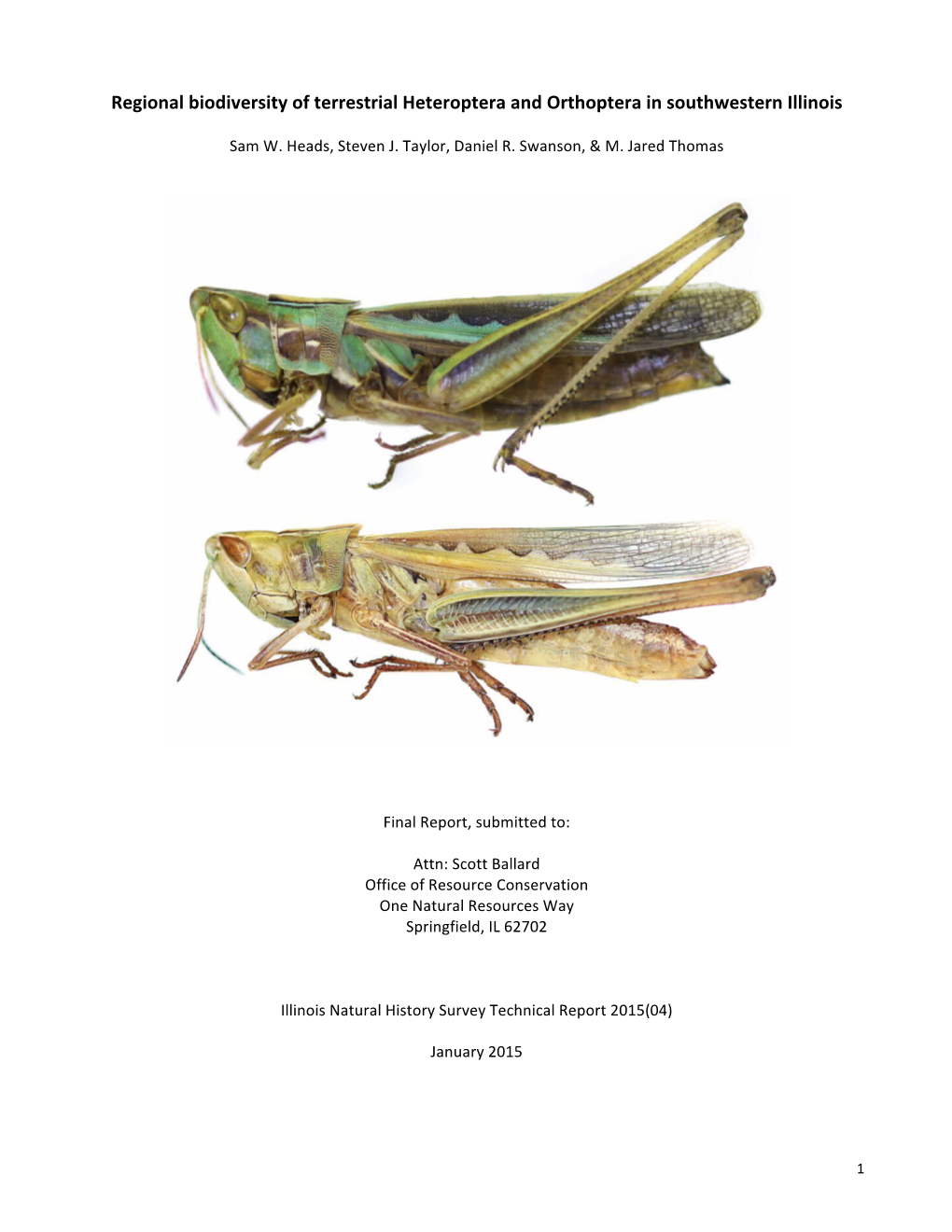 Regional Biodiversity of Terrestrial Heteroptera and Orthoptera in Southwestern Illinois