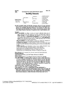 71 Consigned by Legacy Bloodstock, Agent Swiftly Classic