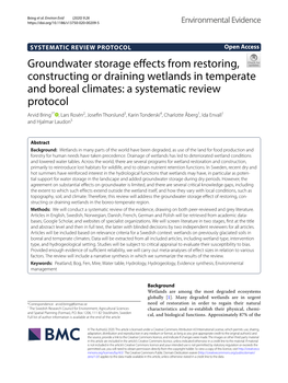 Groundwater Storage Effects from Restoring, Constructing Or Draining