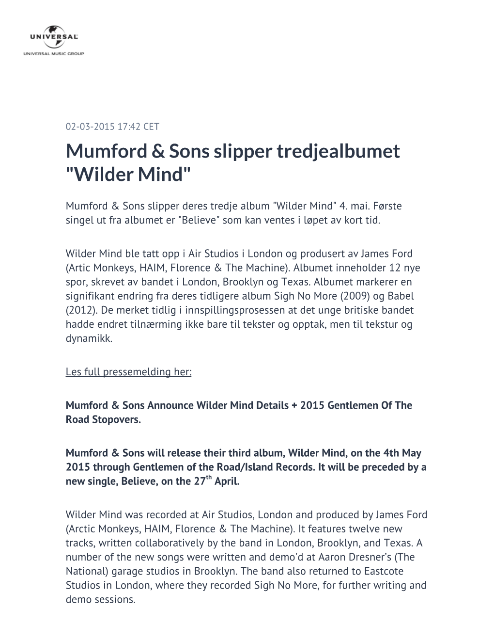 Mumford & Sons Slipper Tredjealbumet "Wilder Mind"