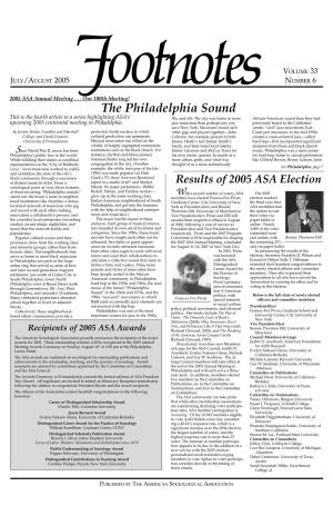 The Philadelphia Sound This Is the Fourth Article in a Series Highlighting ASA’S 50S, and 60S