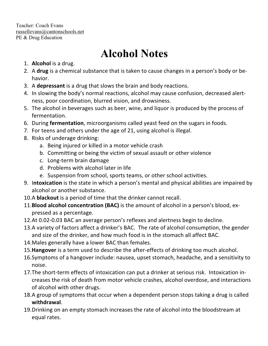 Alcohol Notes 1