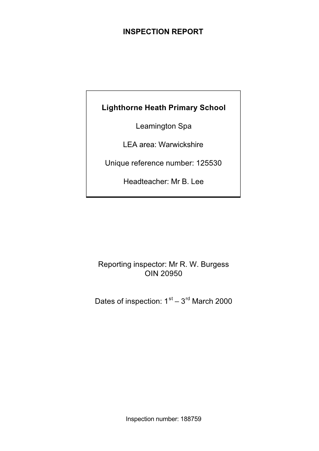 INSPECTION REPORT Lighthorne Heath Primary School Leamington