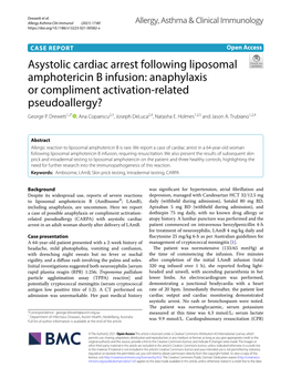 Asystolic Cardiac Arrest Following Liposomal Amphotericin B Infusion: Anaphylaxis Or Compliment Activation‑Related Pseudoallergy? George P