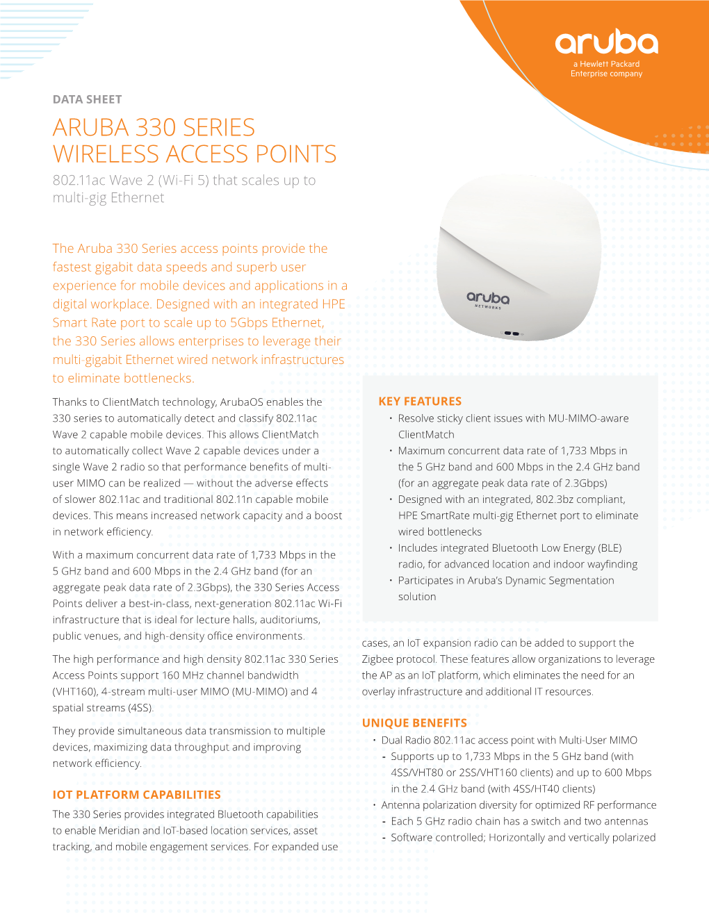 Aruba 330 Series Wireless Access Points Data Sheet