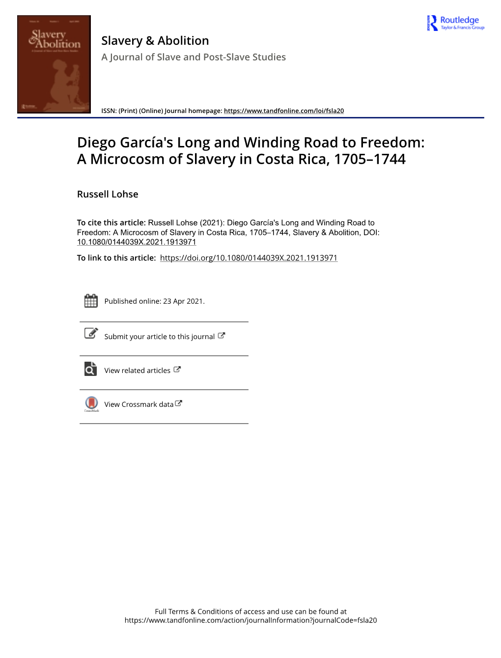 A Microcosm of Slavery in Costa Rica, 1705–1744