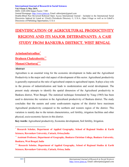 Identification of Agricultural Productivity Regions and Its Major Determinants: a Case Study from Bankura District, West Bengal
