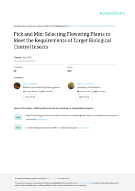 Pick and Mix: Selecting Flowering Plants to Meet the Requirements of Target Biological Control Insects