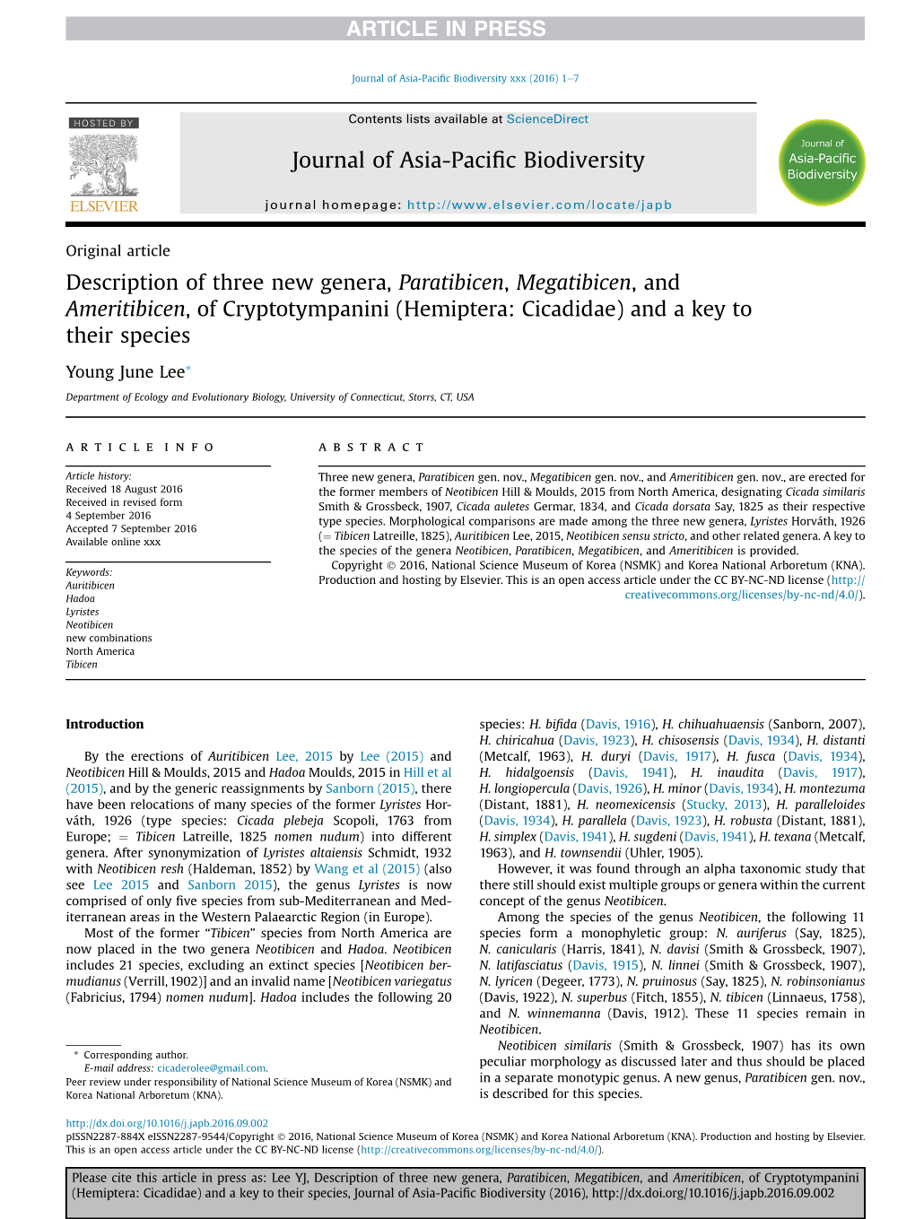 Hemiptera: Cicadidae) and a Key to Their Species