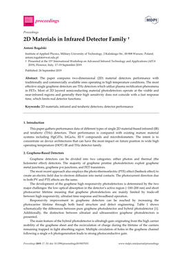 2D Materials in Infrared Detector Family †